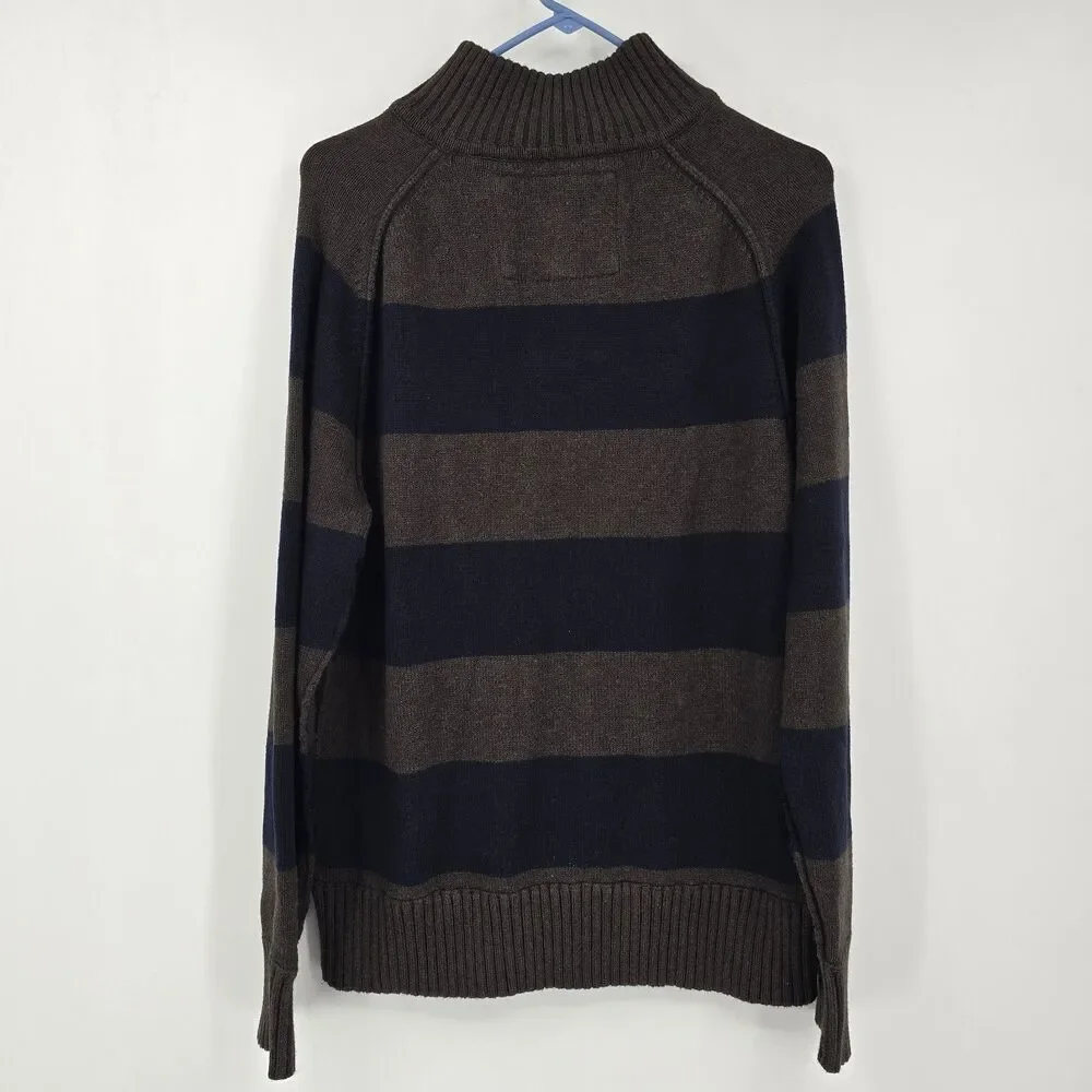 American Eagle Mens Heavy Knit LS 1/4 Zip Navy Stripe Sweater XL Preppy Academia